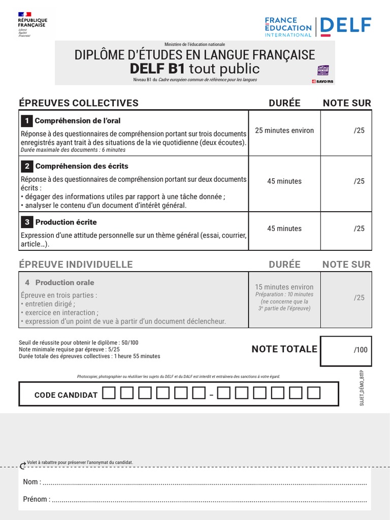 Épreuves Collectives DELF B1: Guide Candidat | PDF