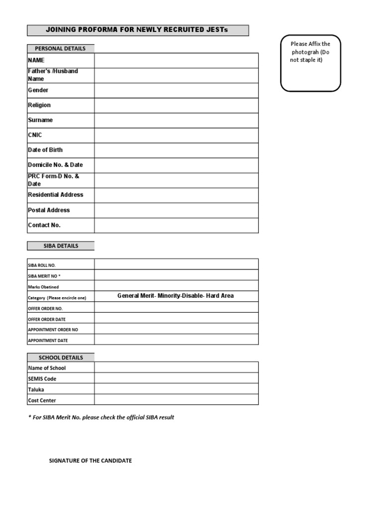 Joining Proforma for JEST Applicants | PDF