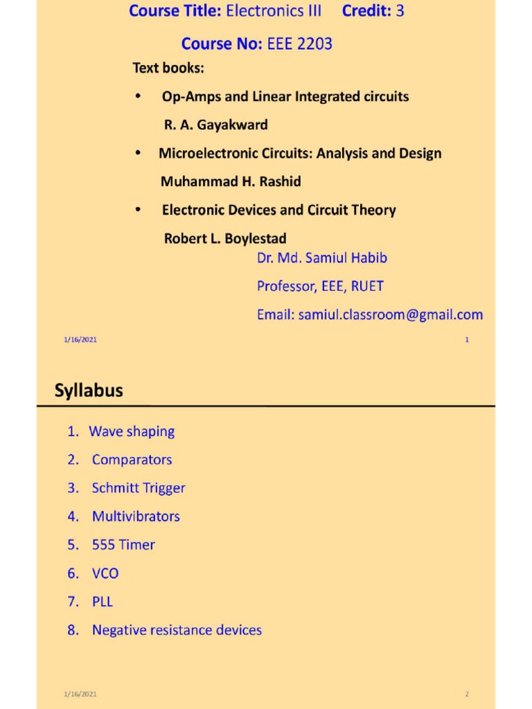 Lecture1 (Linear Wave Shaping) Samiul Habib Sir RUET PDF
