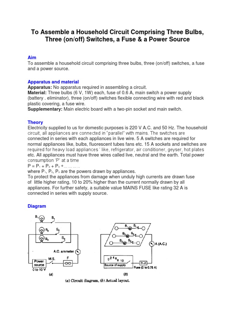 To assemble a household circuit comprising three bulbs three onoff