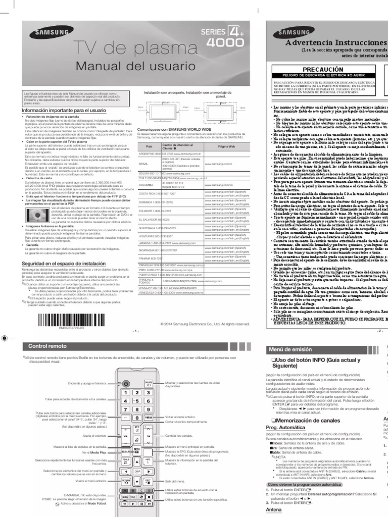 Manual de Instruções TV Samsung PN43H4000AG | PDF | Control remoto