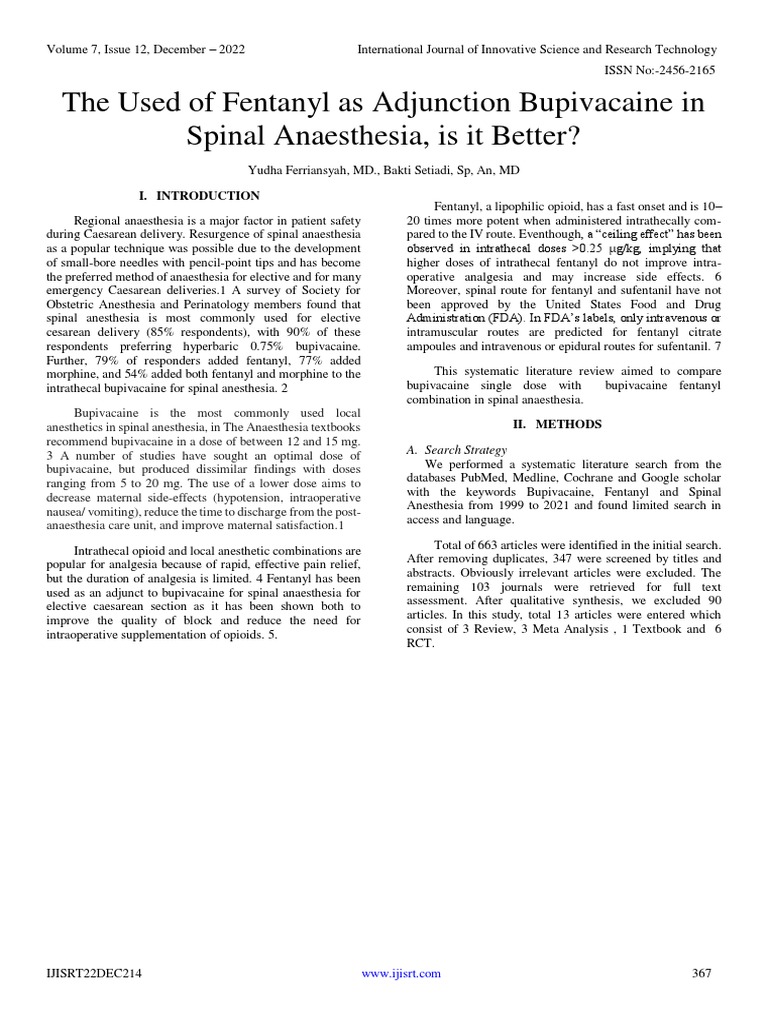The Used of Fentanyl As Adjunction Bupivacaine in Spinal Anaesthesia