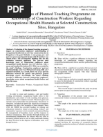 A Effectiveness of Planned Teaching Programme On Knowledge of Construction Workers Regarding Occupational Health Hazards at Selected Construction Sites, Bangalore