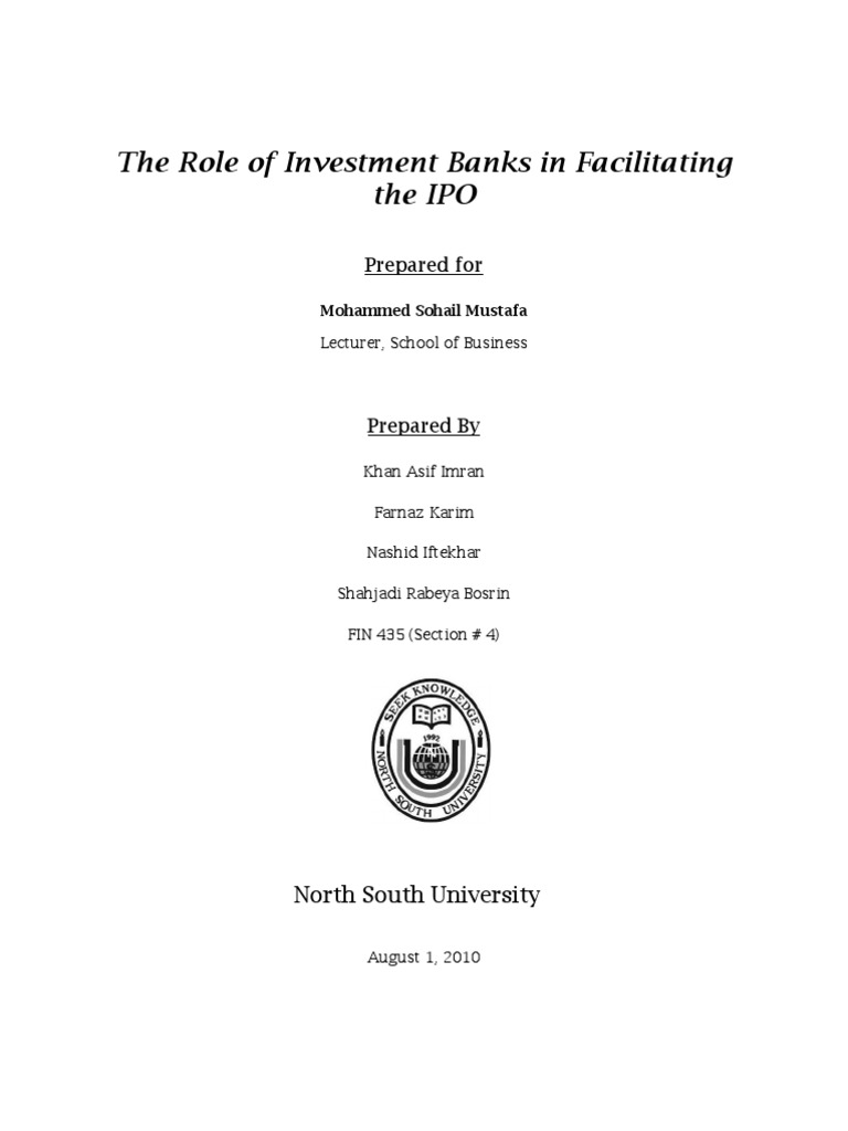 The Role of Investment Banks in Facilitating The IPO | PDF | Investment ...