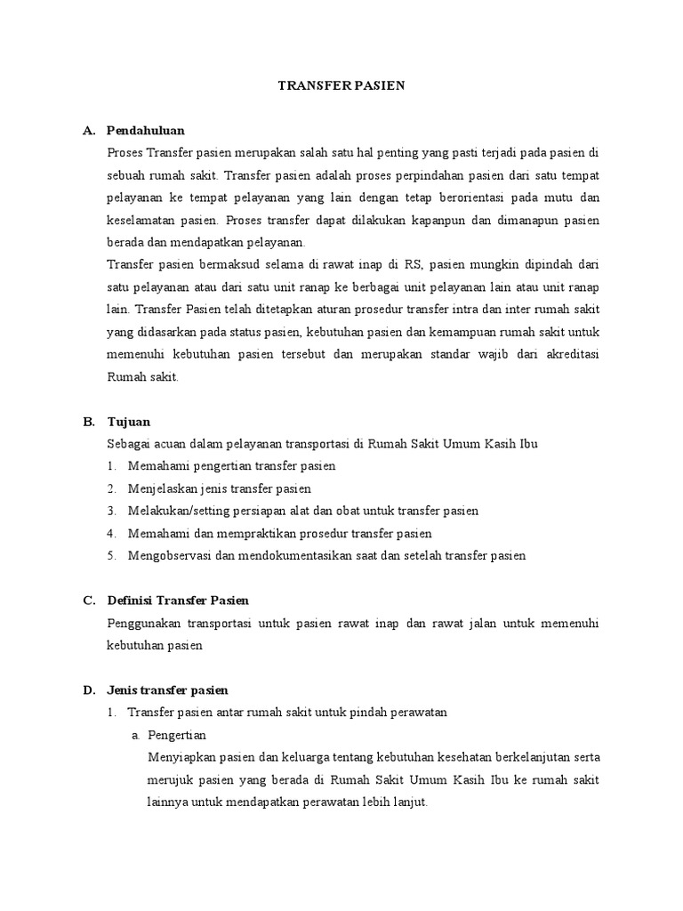 Prosedur Transfer Pasien di Rumah Sakit | PDF