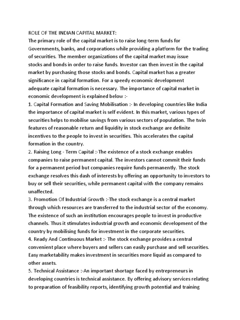 Role of The Indian Capital Market | PDF | Financial Markets | Capital ...