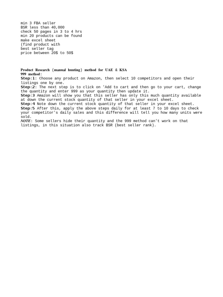 FBA Product Research Guide: 999 Method | PDF