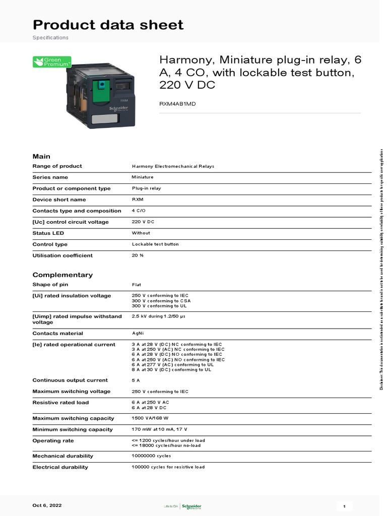 Harmony Electromechanical Relays - RXM4AB1MD | PDF | Relay | Direct Current