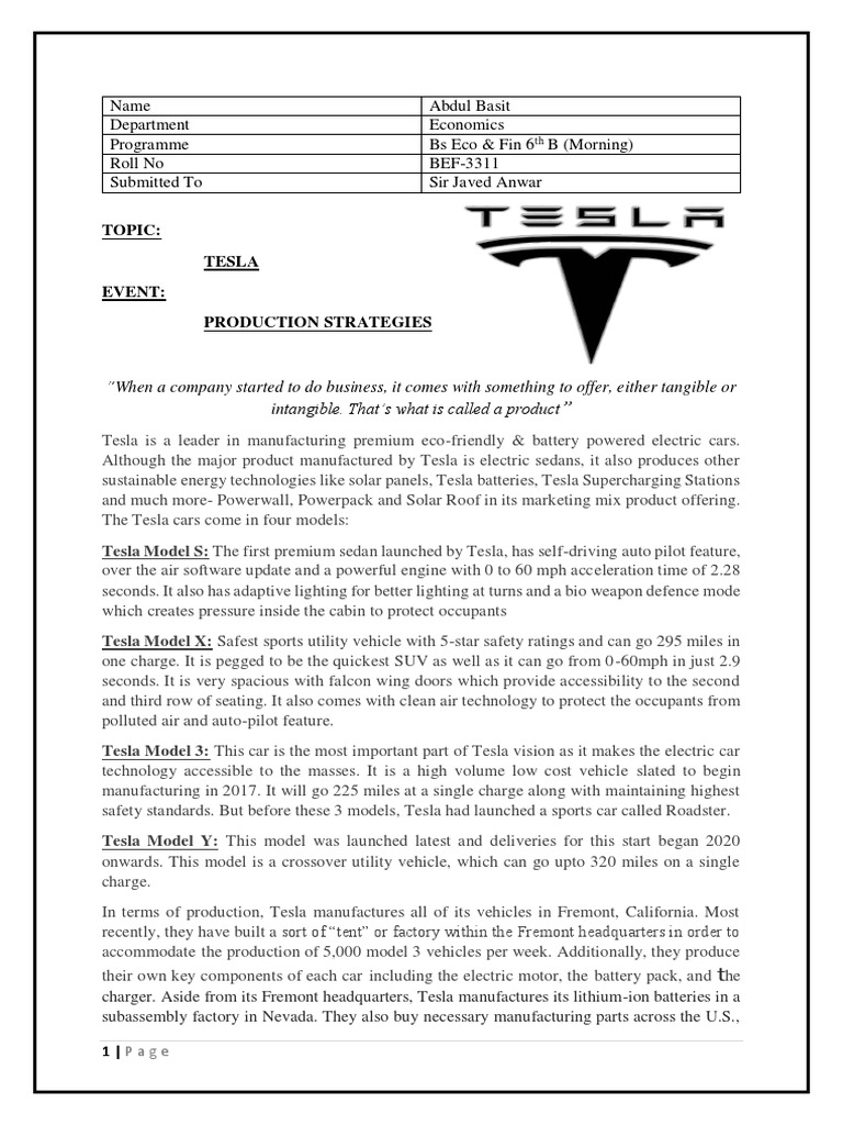 Tesla Production Strategies Overview | PDF | Car | Strategic Management