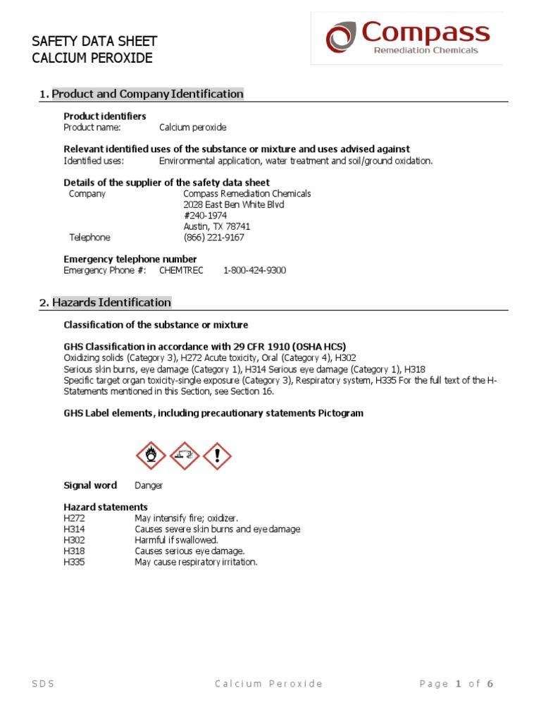SDS Calcium Peroxide PDF Hydrogen Peroxide Water