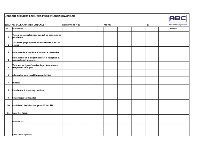 Jackhammer Inspection Checklist PDF