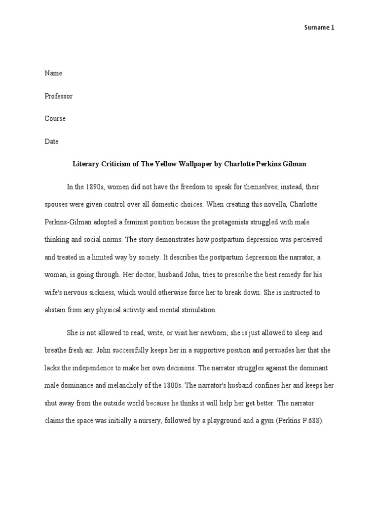 Literary Criticism of The Yellow Wallpaper.... Edited PDF The