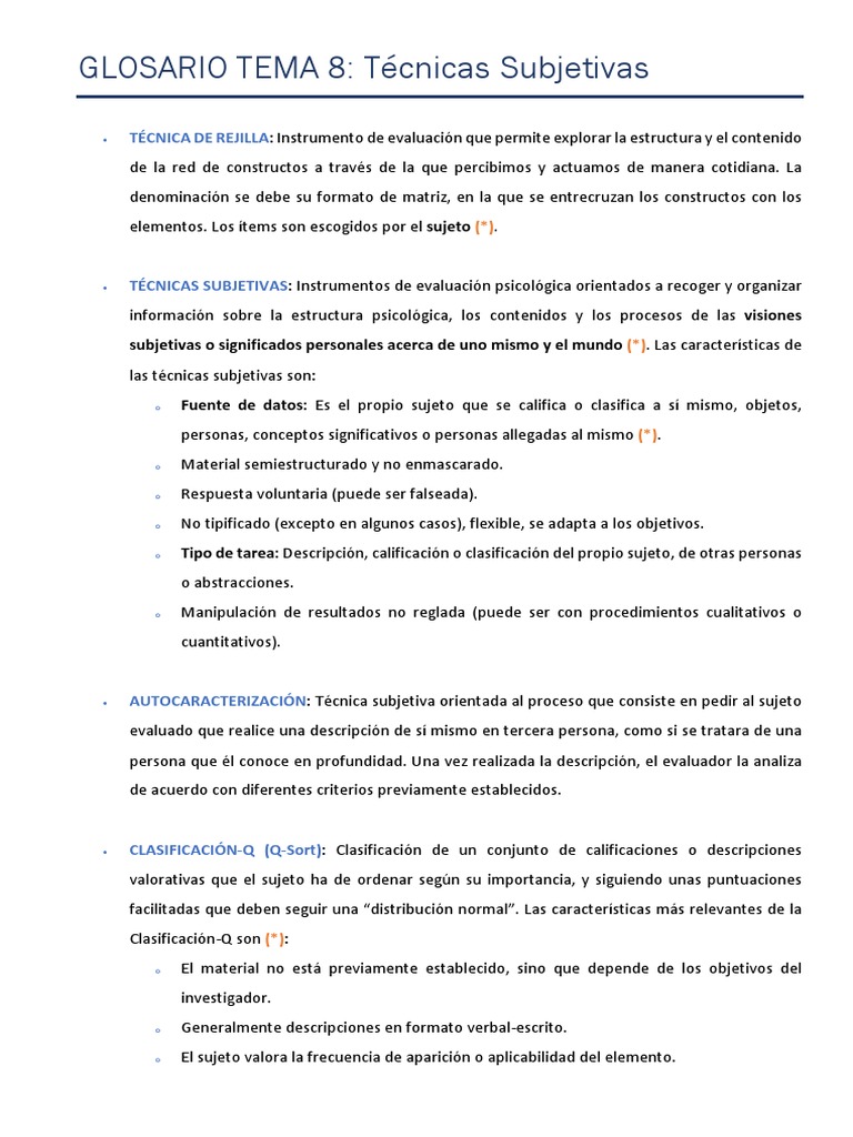 Técnicas Subjetivas en Evaluación Psicológica | PDF | Depresión (estado ...