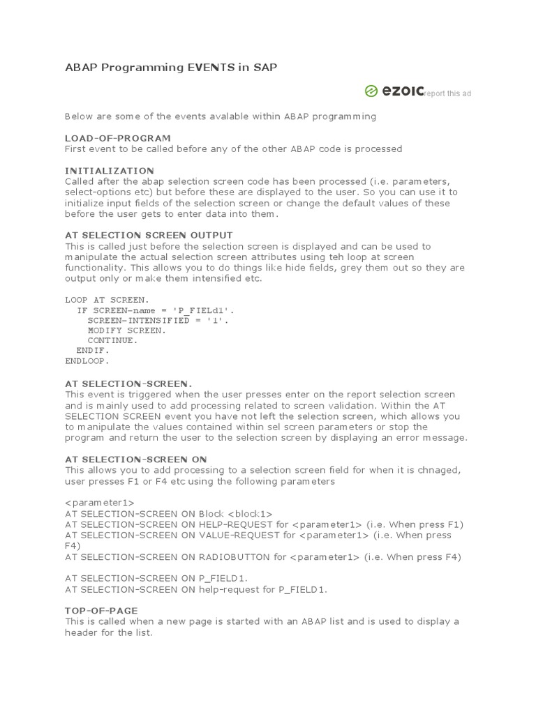 ABAP Programming EVENTS in SAP | PDF | Parameter (Computer Programming ...