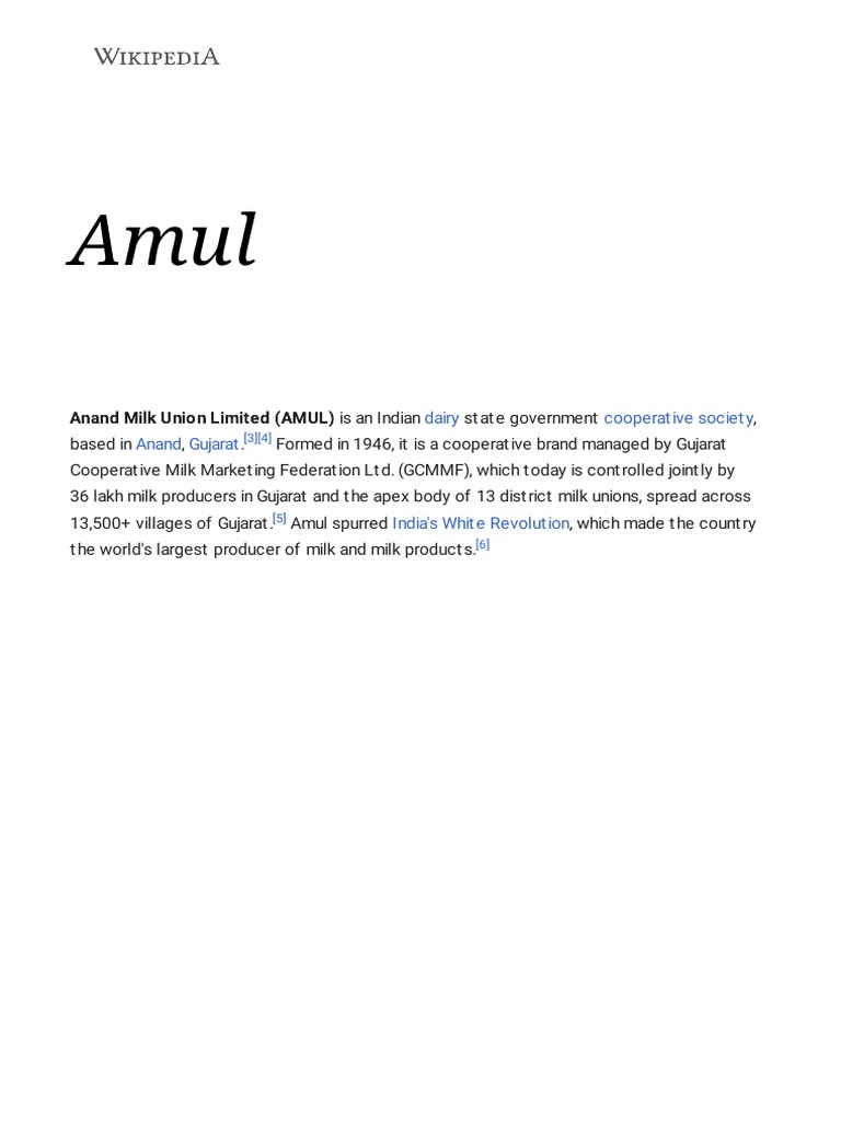Amul - Wikipedia | PDF | Livestock | Economy Of India