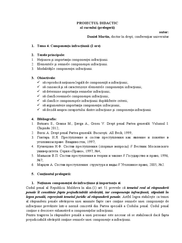 Tema 4. Componenta Infractiunii | PDF