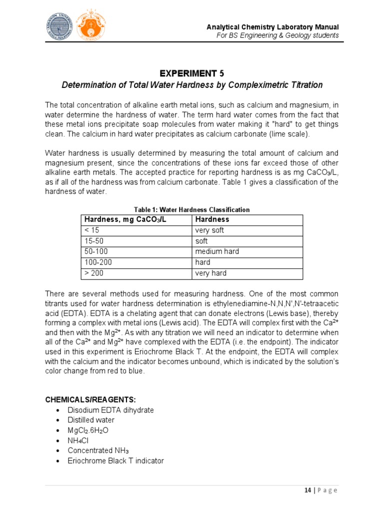 Experiment 7 Edta Lab Manual Pdf Titration Chemistry