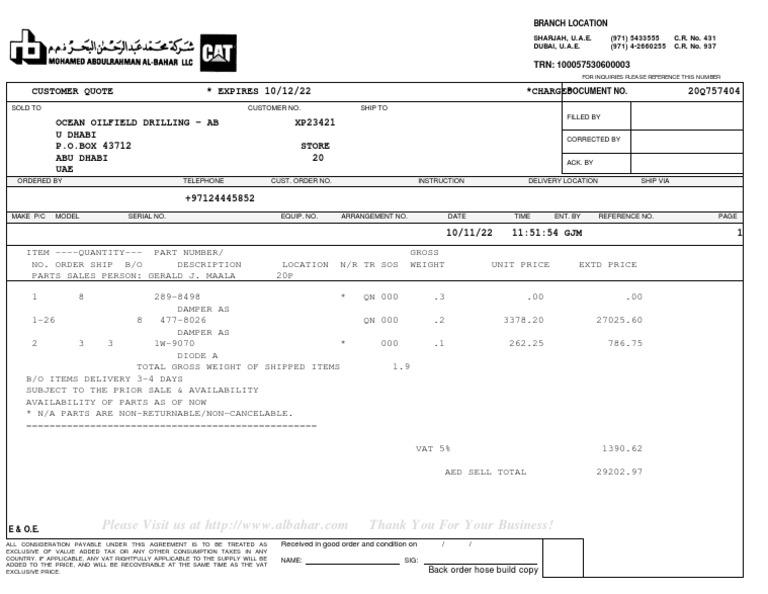 Customer Quote Expires 10/12/22 Charge 20Q757404 PDF