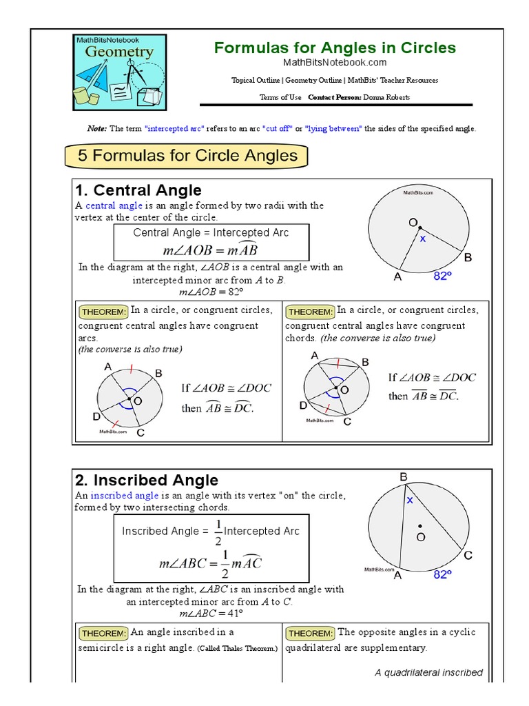 Formulas For Angles in Circles MathBitsNotebook (Geo CCSS Math
