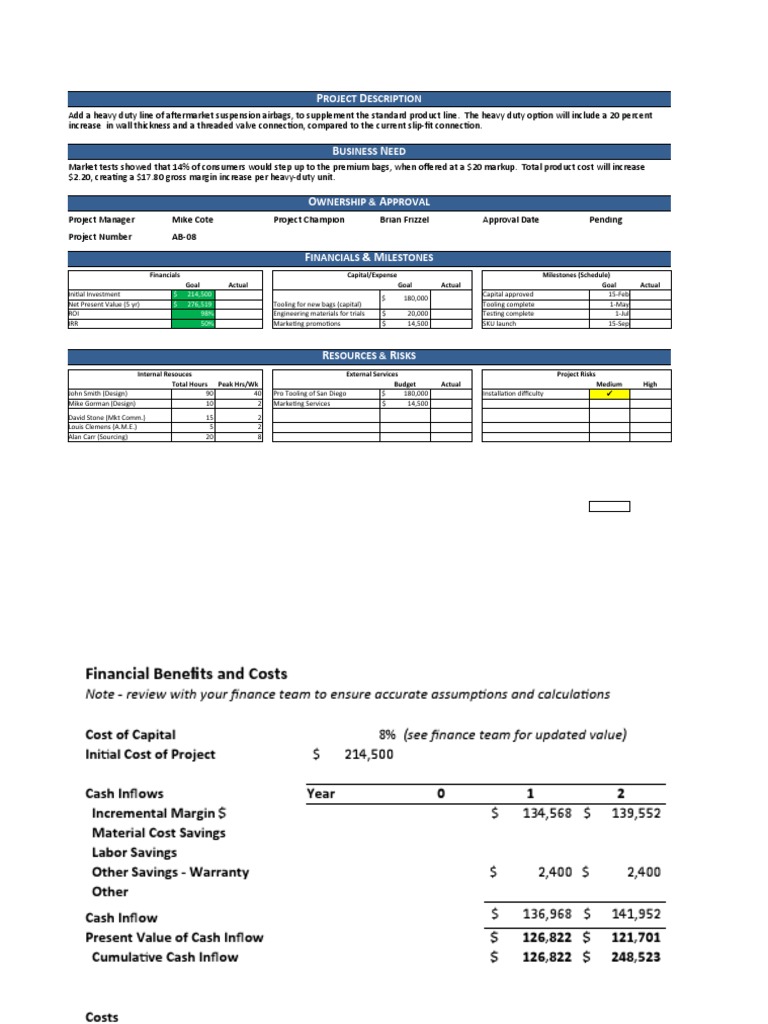 Project Charter Example New Product PDF Net Present Value