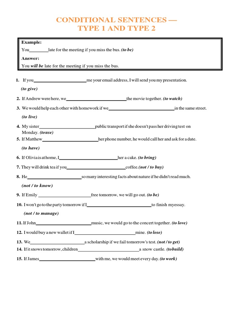 Conditional Sentences: Types 1 & 2 Exercises | PDF