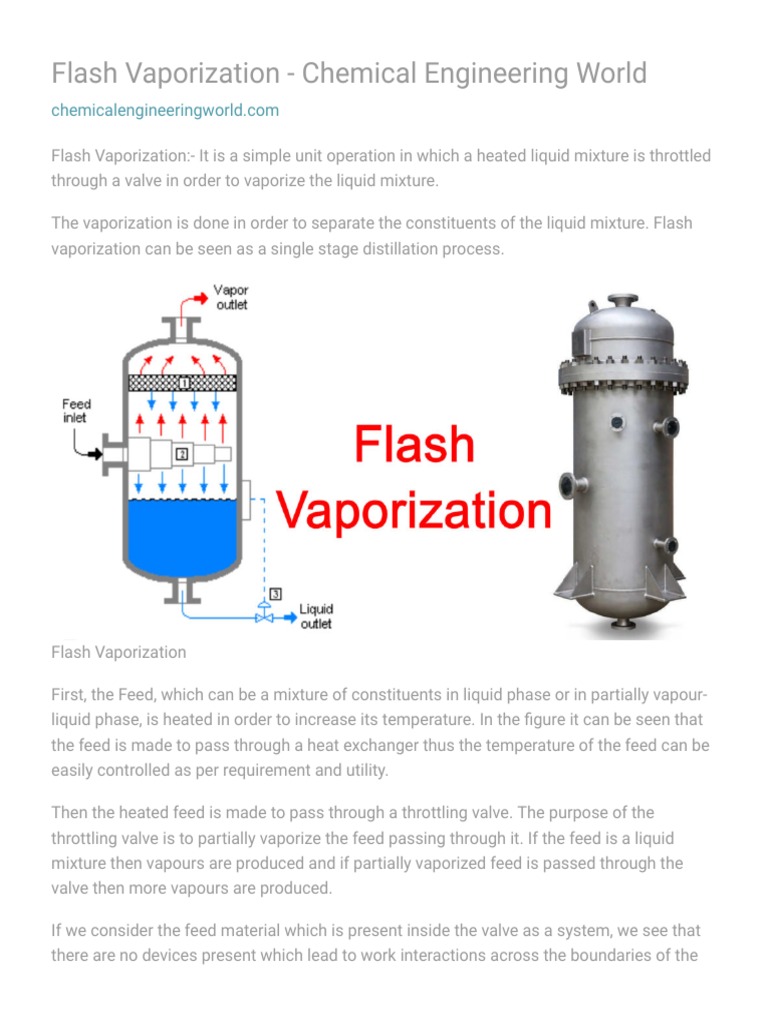 Flash Vaporization Chemical Engineering World1 PDF Enthalpy