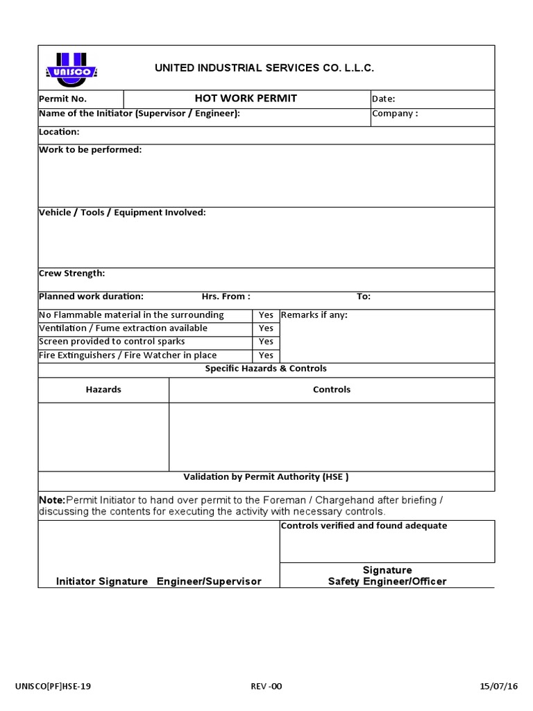 Hot Work Permit Template and Guidelines | PDF