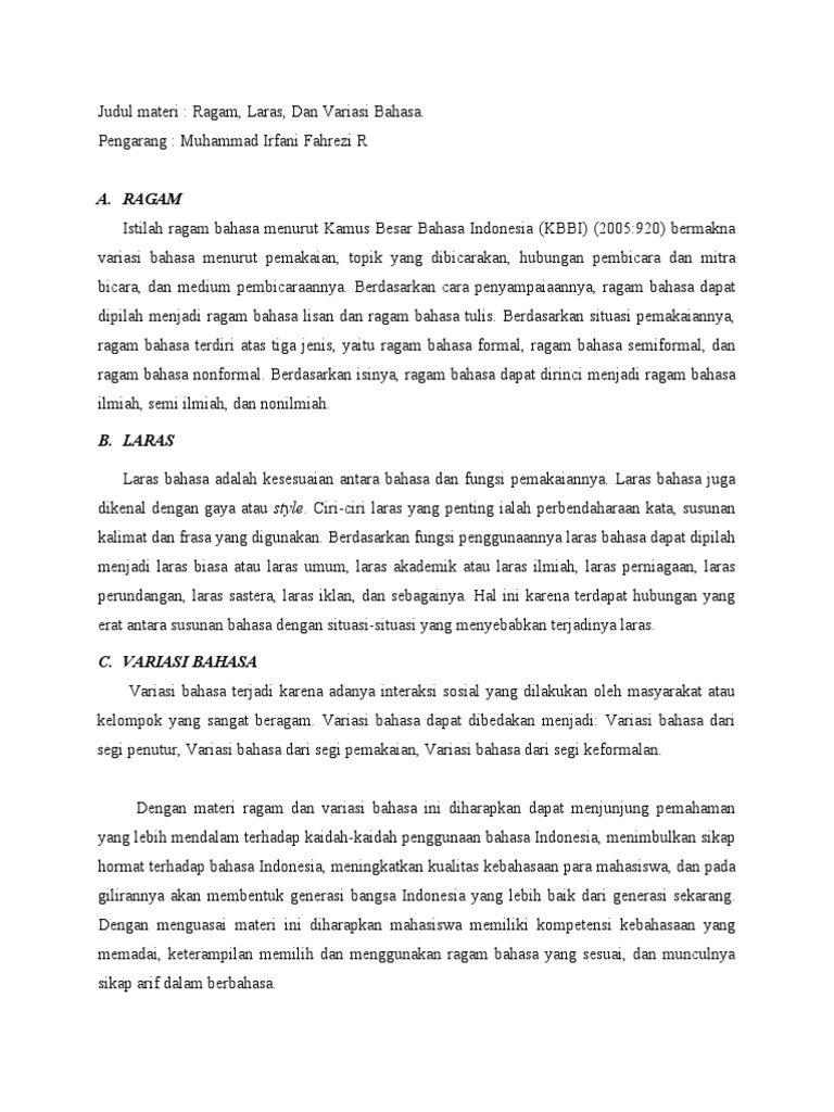 Ragam dan Variasi Bahasa Indonesia | PDF