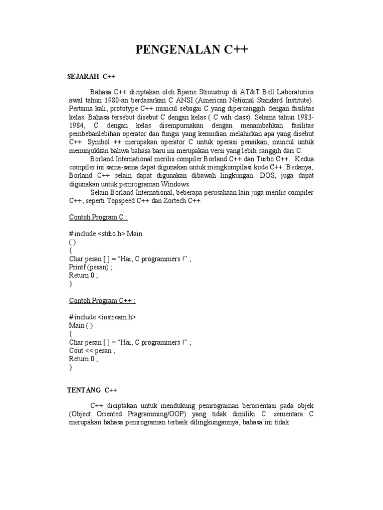 Pengenalan Bahasa C++ dan Compiler | PDF