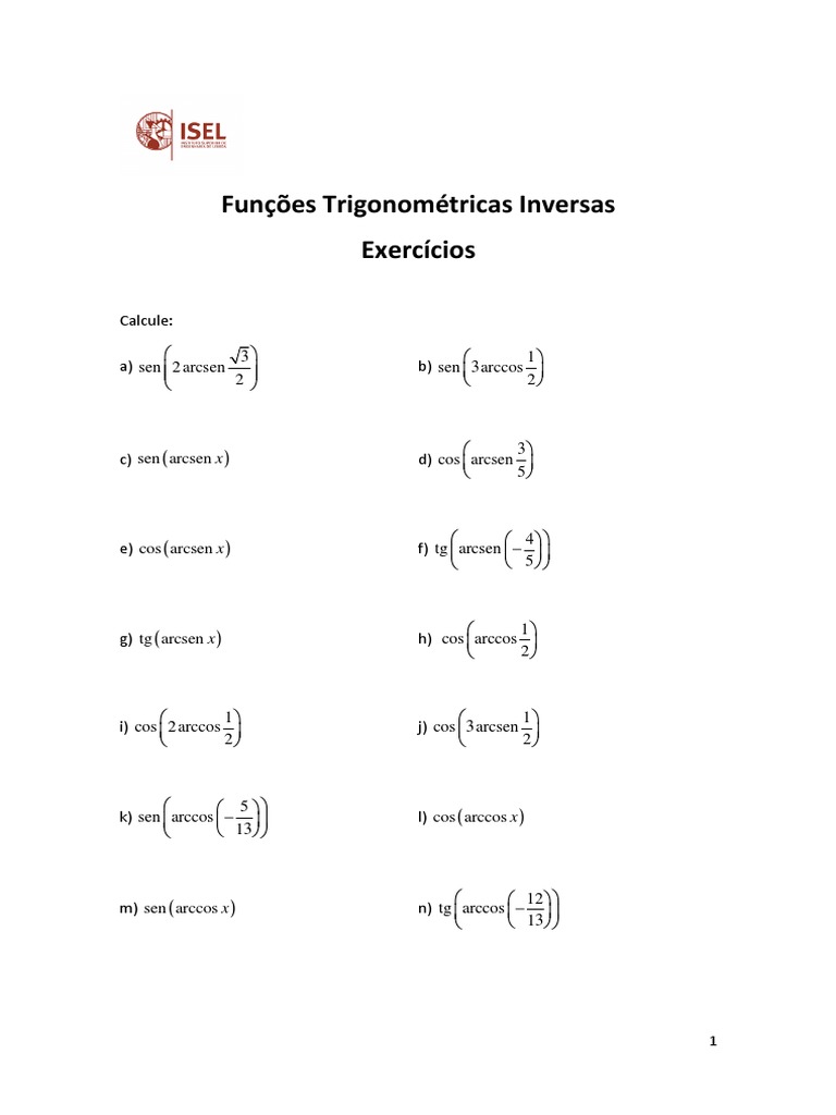 Exercícios de Funções Trigonométricas Inversas | PDF
