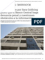 Damnificados Por Sara Goldring Piden Que El Banco Central Haga Denuncia Penal y Cuestionan Obstáculos A La Información