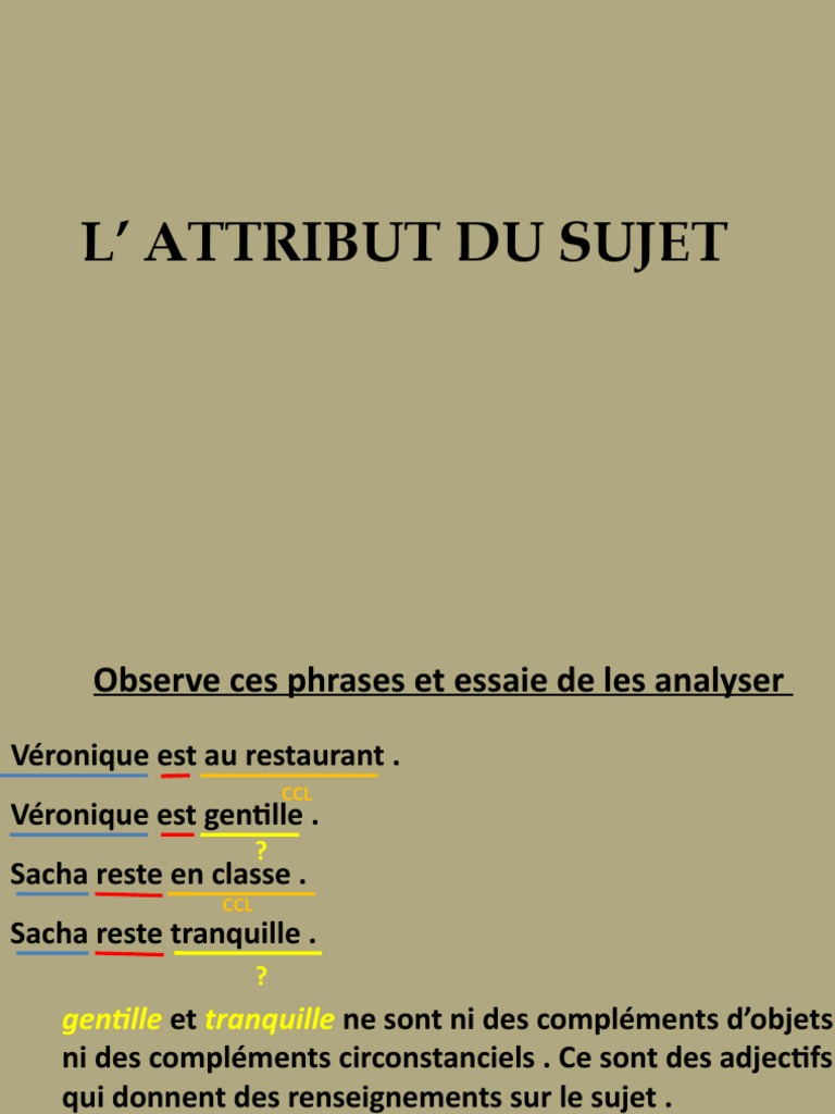 Exercice Attribut Du Sujet 6ème Avec Correction L-Attribut Du Sujet | PDF | Sujet (Grammaire) | Fées