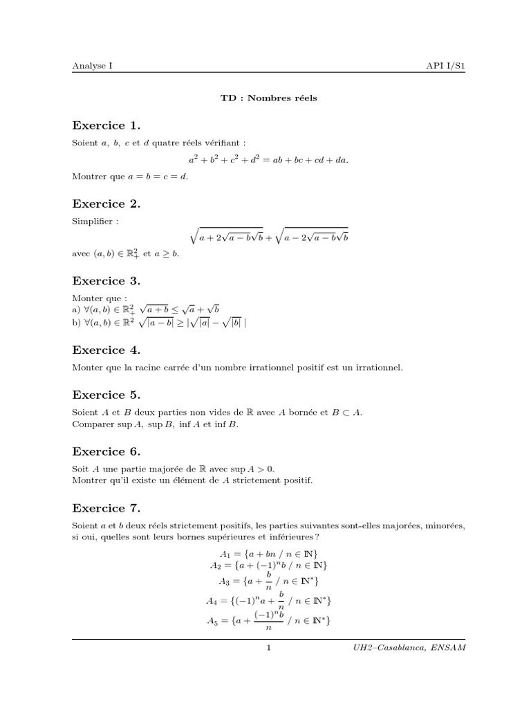 Exercices de mathématiques sur les réels | PDF | Mathématiques ...