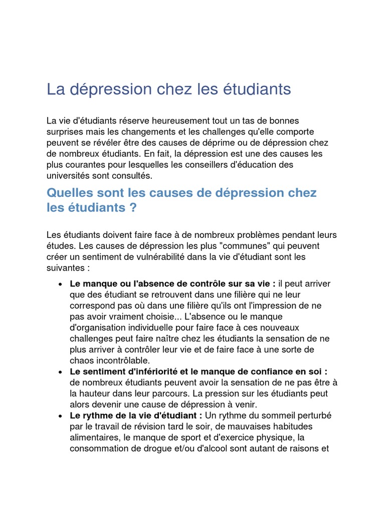 Dépression chez les étudiants : causes et solutions | PDF | Dépression ...