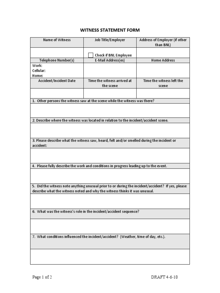 Witness Statement Form Template | PDF