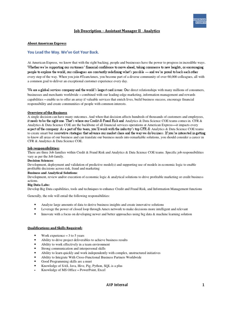 Amex Campus (JD) AM II - Analytics - Full Time - 2 | PDF | Analytics ...