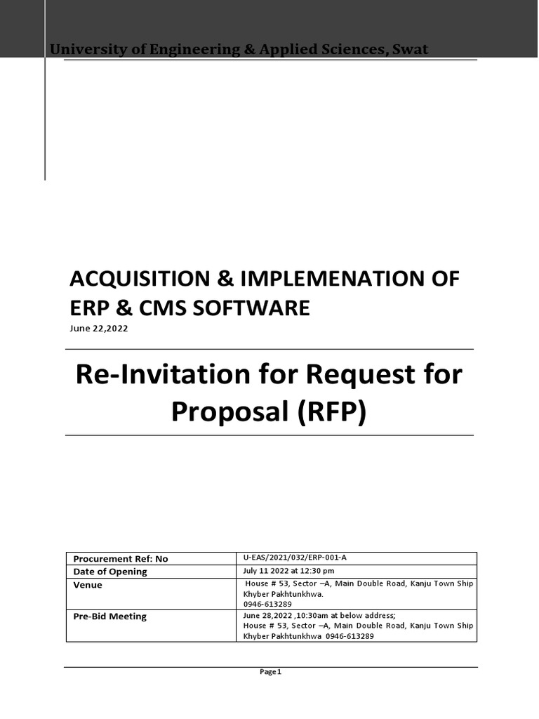 ERP RFP Tender Document | PDF | University And College Admission ...