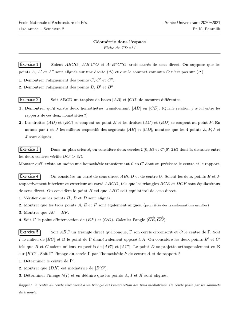 Exercices de géométrie avancée en TD | PDF | Triangle | Cercle