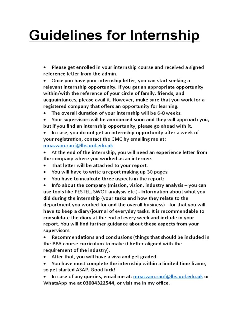 Guidelines For Internship PDF