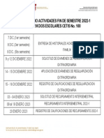 Calendario Fin de Semestre 2022-1