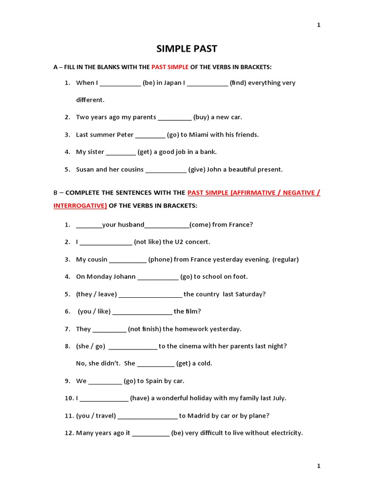 Past Simple Tense Exercises Worksheet | PDF