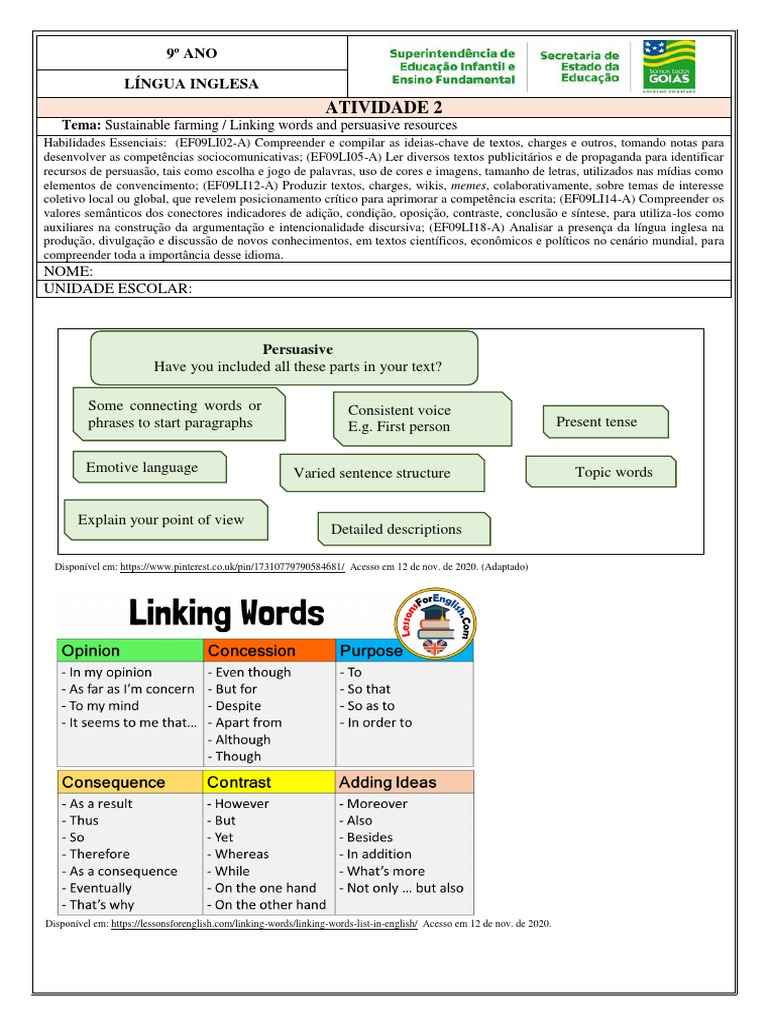 Atividades de Linking Words 9º Ano | PDF | Publicidade | Comunicação