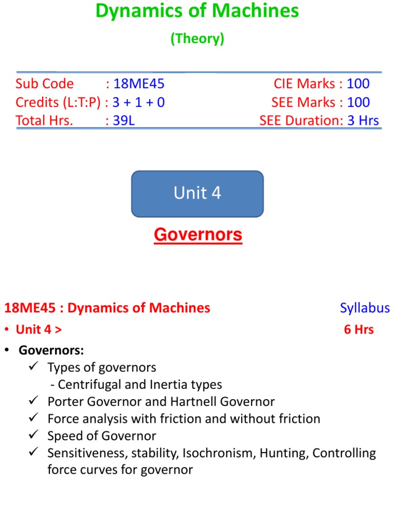 03 18ME45 DOM Unit 4 Governors Tobe Updated | PDF | Force | Rotation ...