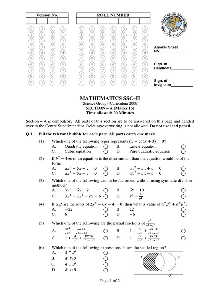 SSC-II Mathematics Model Paper 2024 | PDF | Circle | Trigonometric ...