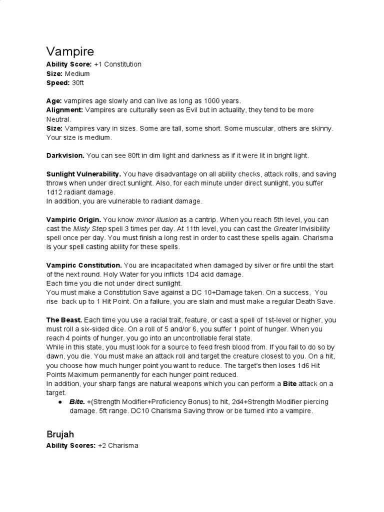 D&D5e Vampire Race PDF Role Playing Games Gaming