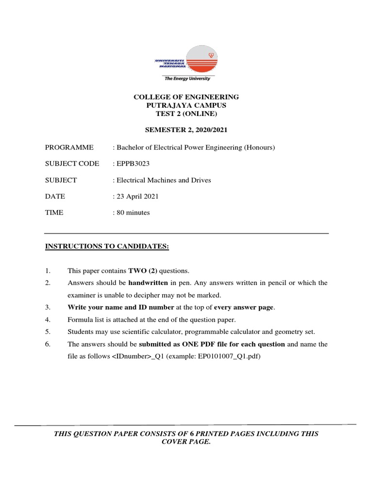 2 EMD Test 2 Sem2 20 21 PDF Electric Motor Alternating Current