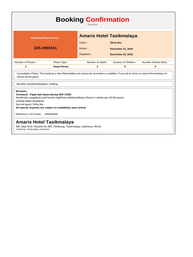 Confirmation For Booking ID # 849362369 | PDF
