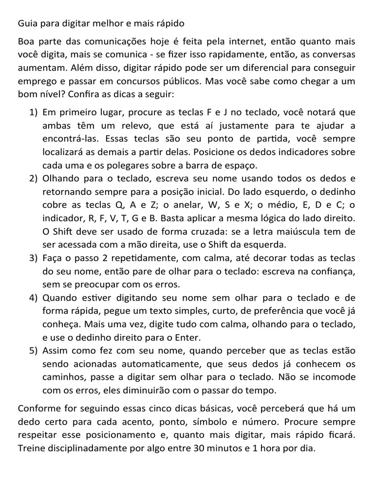 Dicas para Digitar Rápido e Melhor | PDF