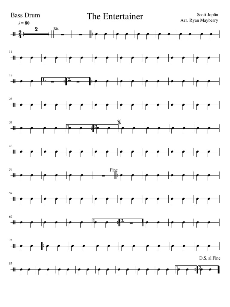 The Entertainer Concert Band Arrangement-Bass Drum | PDF