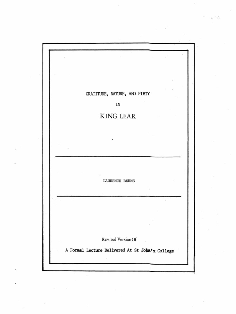 Berns On Lear PDF King Lear Ten Commandments